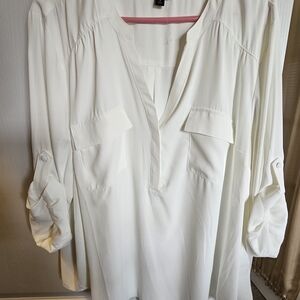 Torrid Cream Blouse with Roll-Up Sleeves